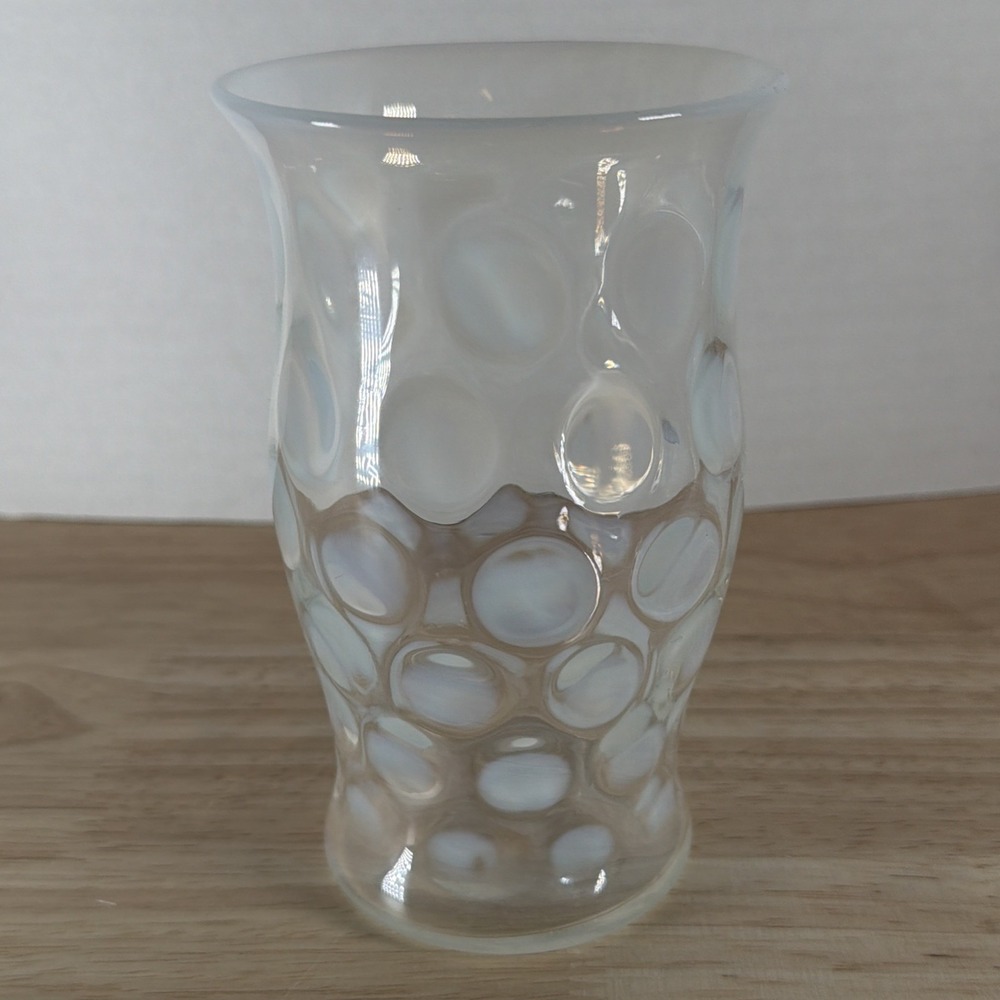 Vintage Fenton Opalescent White Coin Dot Optic Drinking Glass Replacement 5"